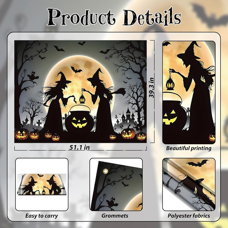 Pedel Halloween Trunk Or Treat Car Decoration Kits for Suv Banner, Halloween Moon Witch Backdrop Banner for Archway Garage Door Haunted House Car Trunk Décor - Image 2